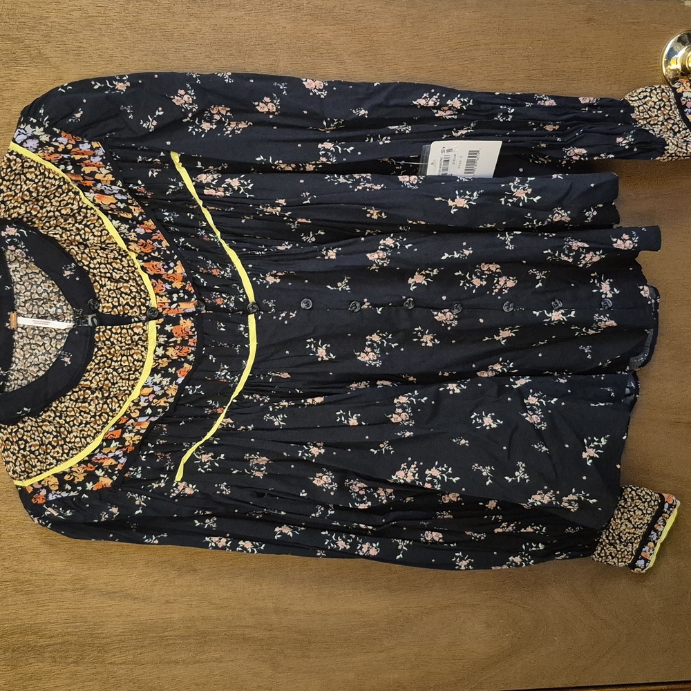 Free People Black Floral Button-Up Dress